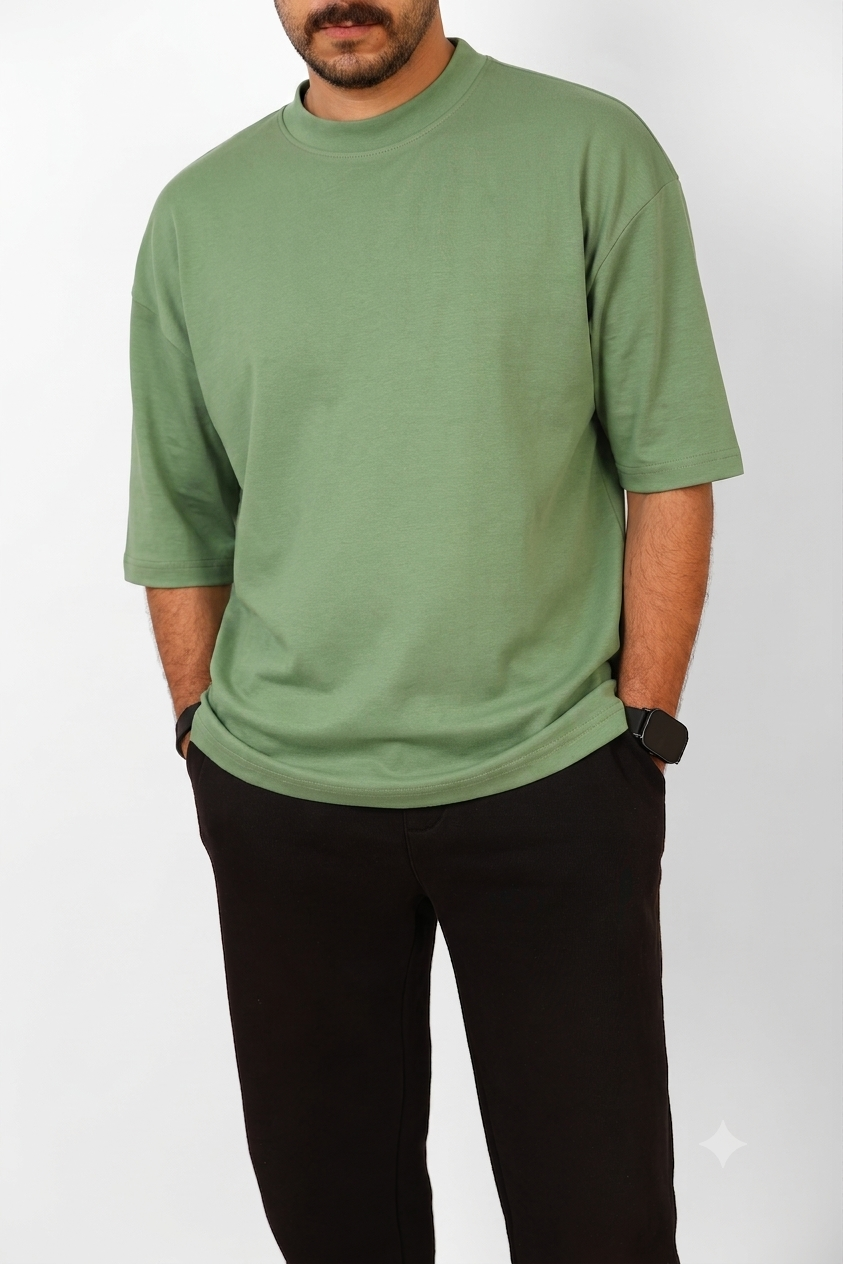 MEN - Navy Green Oversized Sleeve T-Shirt