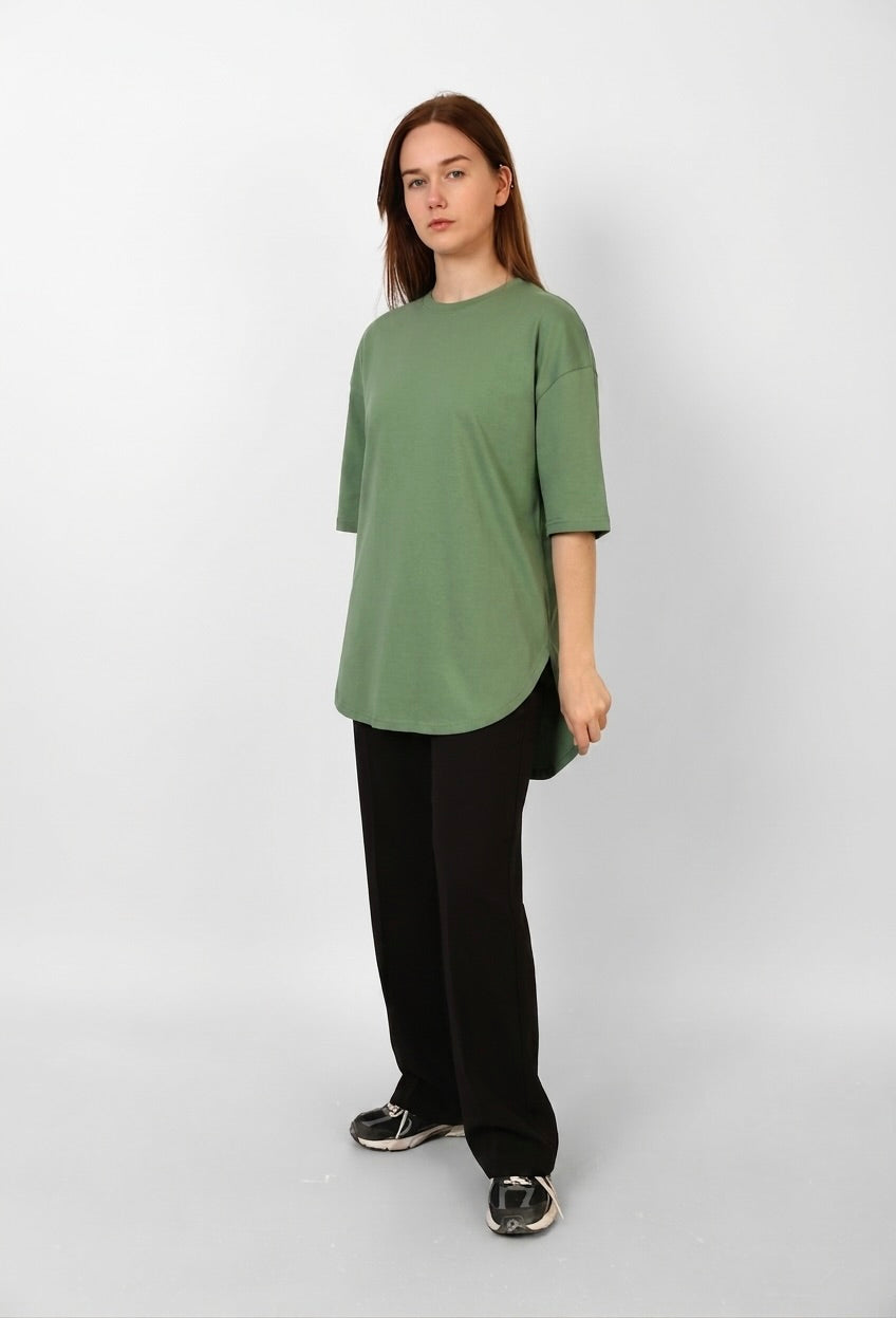 WOMEN - Navy green Oversized Sleeve T-shirt