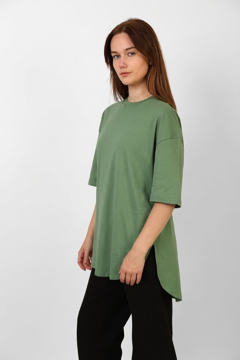 WOMEN - Navy green Oversized Sleeve T-shirt